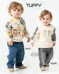 "Little Explorer" Tiger Graphic Long Sleeve Sweatshirt Set - Black (9-24 months)
