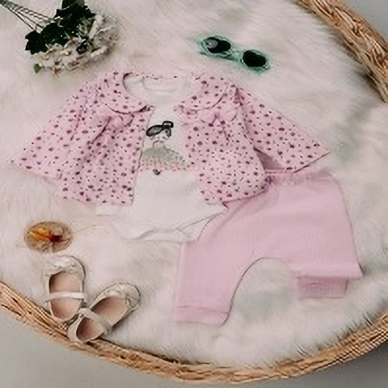 Baby Girl 3-Piece Floral & Ruffle Bodysuit Set - Pink (3-12 months)